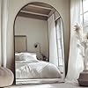 Oversized Floor Mirror Full Length with Stand, 72"X44" Extra Large Arch Standing Mirror Full Length, Tempered Glass Black Full Body Mirror for Bedroom Living Room, Aluminum Alloy Frame