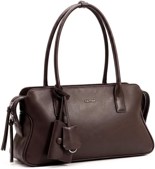 Women’s Top Handle Shoulder Bag Vintage Vegan Leather Satchel Handbag Large Capacity Tote Purse with Multiple Compartments