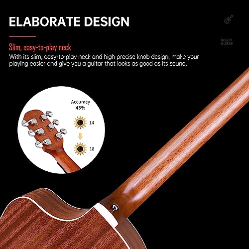 Rosen Guitare acoustique N10 pour adultes débutants, dreadnought en épicéa massif, kit de guitare Acustica avec sac de transport, sangle, cordes, capodastre, médiators, chiffon de nettoyage, Rerto - Les Beatles, Paul McCartney, John Lennon, RIngo Starr, George Harrison Rosen Guitare acoustique N10 pour adultes débutants, dreadnought en épicéa massif, kit de guitare Acustica avec sac de transport, sangle, cordes, capodastre, médiators, chiffon de nettoyage, Rerto – Image 4