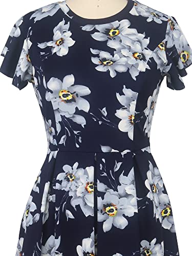 Image of oxiuly Women's Flounce Sleeve Wedding Church Vintage Dresses Casual Floral Party Cocktail Work Dress with Pockets Fei376
