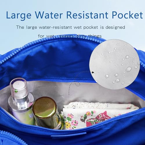 Quilted Gym Bag for Women,Duffle Bag for Travel with Wet Pocket,Carry on Weekender Bags for Women,Travel Bag with Shoe Compartment (Blue)4