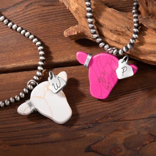 Custom Cow Head Western Necklaces For Women Navajo Pearls Necklace Personalized Initial Cattle Tag Necklace For Her Western Jewelry Gifts For Mother Daughter Cowgirl3