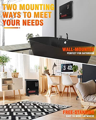 Electric Space Heater, 1500W Infrared Space Heater, Wall Mount Or Freestanding, Adjustable Thermostat, Remote Control, 12-H Timer, Wall Heater For Large Room, Bathroom, Garage, 5 Sunday Living #TOP6