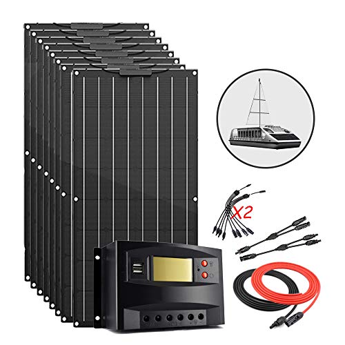 800W 12V Flexible Monocrystalline Solar Panel Kit PV Module Off-Grid System for Home Caravan with 60A LCD Charge Controller/Solar Extension Cables for 12 Volts 24 Volts Battery Charging