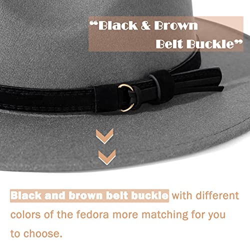 Image of Lisianthus Men & Women Vintage Wide Brim Fedora Hat | Classic Belt Buckle Decor, Adjustable Drawstring, Inner Breathable Sweatband, Timeless Style, Ideal for Travel & Daily
