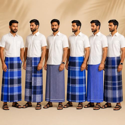 Image of Weavers Villa Men's Mixed Cotton Unstitched Lungi | Soft Breathable Traditional Daily Wear for Men