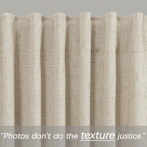 Image of KOUFALL French Country Curtains for Living Room, Farmhouse Style Blackout Rustic Linen Lined Insulated Curtains for Bedroom Sliding Door, Tan, 96 Inches Long