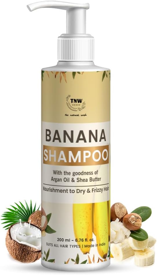 TNW-THE NATURAL WASH Banana shampoo - 200ml | Enriched with Banana, Argan Oil & Coconut Oil | For Dry & Frizzy Hair | Hydrates & Nourishes the Scalp | All Hair Types | Shampoo for Men and Women