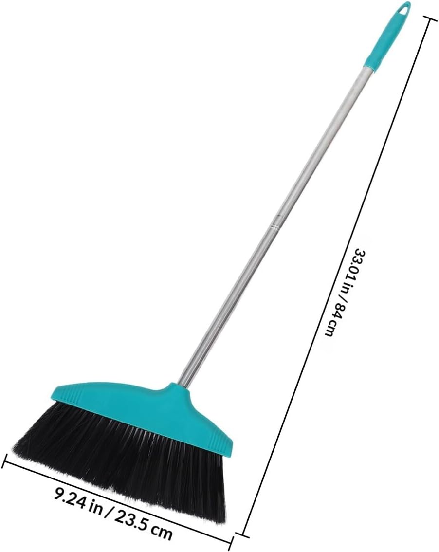 Soft Bristle Angle Broom with Long Stainless Steel Handle for Floor Cleaning, Non-Stick Hair Sweep Broom for Home Kitchen Office Patio, Green Household Sweeping Tool