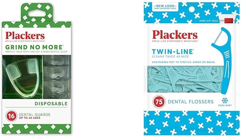 Grind No More Night Guard (16 Count) and Plackers Twin-Line Dental Flossers (75 Count)