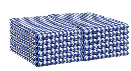 Native Fab 12 Pack Gingham Farmhouse Kitchen Dish Towels Cotton Absorbent Durable Washable 15X25 - Tea Towels, Dish Cloths, Restaurant Cleaning Towels, Kitchen Towels With Hanging Loop, Blue White #TOP5