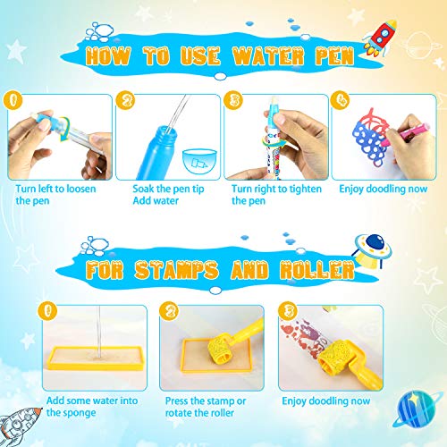 WisToyz Doodle Mat Spaceship Cognitive Letters Aqua Mat Waterproof Play Mat for Kids 40 X 32 Inches Doodle Drawing Mat with Squeeze Toys Educational Toys for Kids Toddlers Boys Girls Age 3-Year and Up