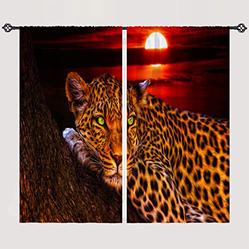 Anhope Leopard Curtains African Wildlife Theme Window Drapes With Sunset Animal Leopard Print Pattern Rod Pocket Home Decor Curtains For Bedroom Living Room Kitchen Office, 2 Panels, 42 X 63 Inch #TOP1