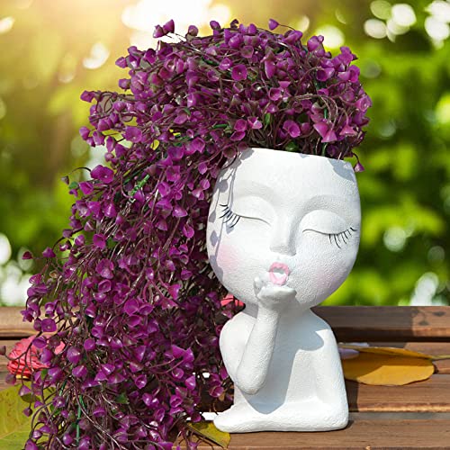 Jytti Face Vase, Face Flower Pot Head Planter, Planters For Indoor Plants, Small Plant Pots, Plant Pot With Drainage, Succulent Flower Pots, Modern Vase Decor, For Women(Kiss Vases White) #TOP4