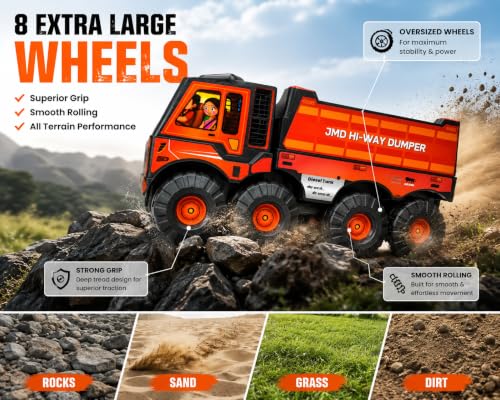 Image of Kids Ride On Dumper Truck Toy Orange for Age 2-8 Kids Ride On Dumper Truck Toy for Boys & Girls | Heavy Duty Plastic Hi-Way Dump Truck | Large Construction Vehicle Toy | Big Wheels | Age 2-8 Years |