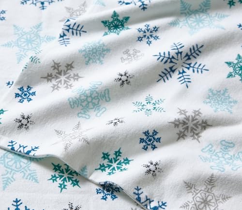 Image of Eddie Bauer - Flannel Sheets Queen Size, Anti-Pilling & Wrinkle Resistant Cotton, Touchably Soft for All-Season Comfort - Bed Sheets with Matching Pillowcases & Fitted Sheet (Tossed Snowflake Blue)