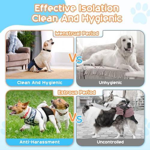 WUFANC 2er Pack Läufigkeitshose für Hündinnen Waschbare Schutzhöschen Wiederverwendbar Hundewindeln Hundehose mit 6 Damenbinde Verstellbare Schutzhose für Hunde Läufigkeit, Schwarz und Blau (L)