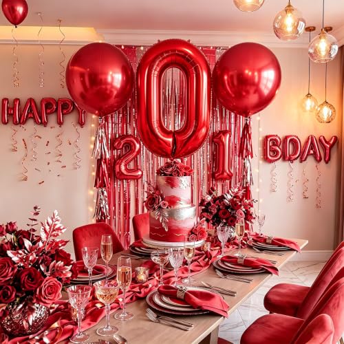 Image of Number Balloons Red Party Balloon - 40 Inch Large Number 0 Balloon, Numbers Balloon Birthday Decorations, Red Party Supplies for Anniversary