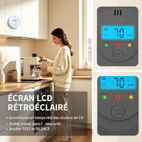 Détecteur de Monoxyde de Carbone Blanc - 10 Ans de Vie de Batterie, Alarme CO, Installation Facile pour Camping-Car, Maison et Bureau (1pack) – vue 5