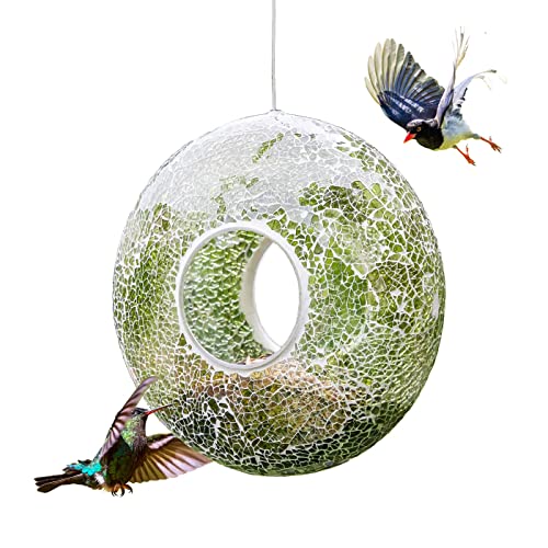Fly Through Wild Bird Feeder Garden Hanging Bird Feeder Mosaic Circle for Outdoor Decoration,Green