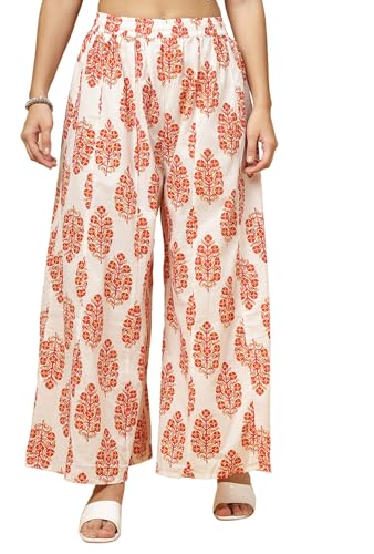 Image of Pistaa's Women's Regular Fit High Rise Pure Cotton Big Flair Printed Regular Palazzo