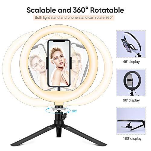 10.2\" Selfie Ring Light with Stand, Phone Holder and Bluetooth Remote, LED Circle Light Ring for Live Stream/Makeup, Desk Halo Camera Ringlight for YouTube Video/Photography/iPhone/Phone/Laptop - Thumbnail 2