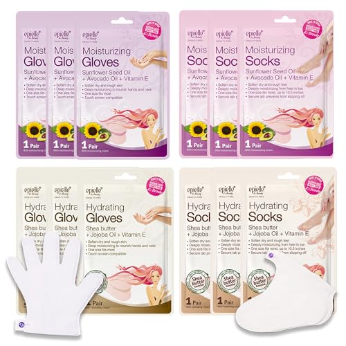 Epielle Hydrating & Moisturizing Hand & Foot Masks, Relieve and Soften Dry, Rough Skin, Self Care Gifts for Women, Spa Kit, Stocking Stuffers, 6 Moisturizing Gloves & 6 Moisturizing Socks