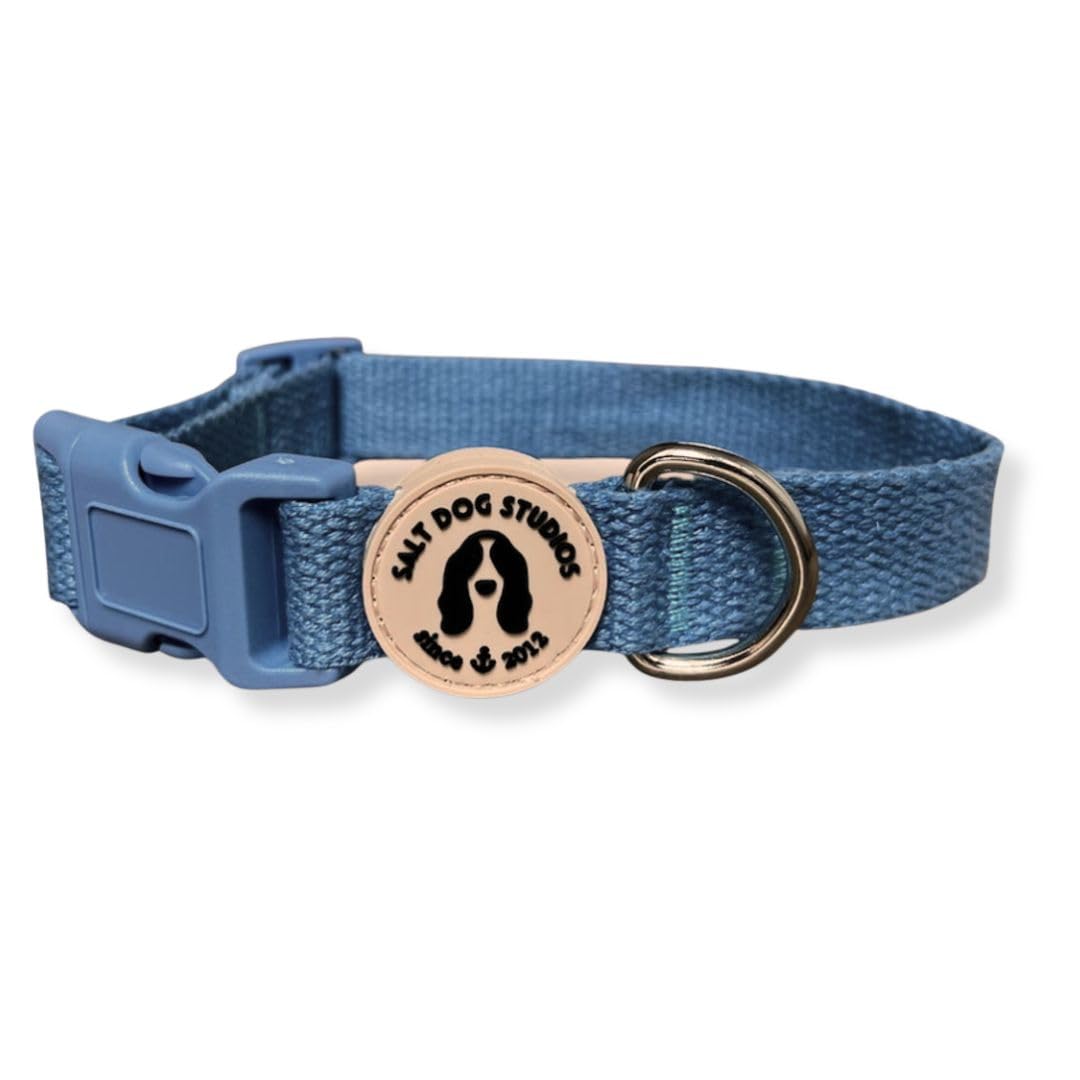 Hemp Dog Colllar - Natural, Soft & Durable - Adjustable Eco Dog Collar Small, Medium, Large and Extra Large Dogs - Salt Dog Studios (Cornflower Blue, Large)