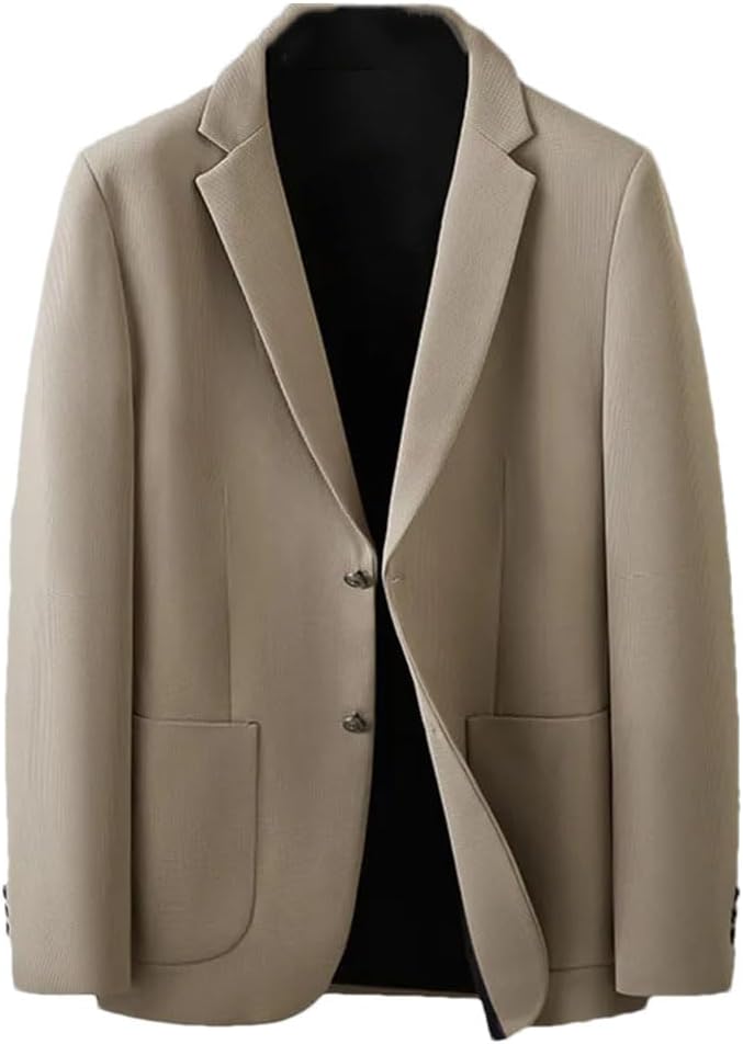 男性ビジネスカジュアルフォーマルスーツコートノッチ付きカラーブレザー2つのボタンルーズルーズアウトウェア Khaki 6xl Is 