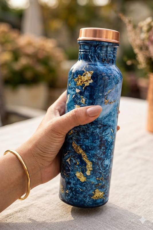 Image of Copper Water Bottles Leakproof Ayurvedic Drinking Bottle for Home Office Gym Travel Pure Copper Bottle for Health Benefits Stylish Design Durable Finish