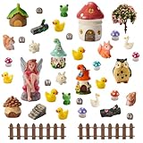 Rosjoy 40Pcs Outdoor Miniature Fairy Garden Accessories Kit with Fairy House & Mini Resin Animals - Miniature Garden Decor Gifts for DIY Micro-Enthusiasts