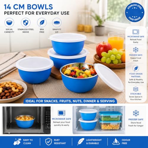 Image of Zaib Stainless Steel Microwave Safe Serving Bowl 500 ml, 14 cm