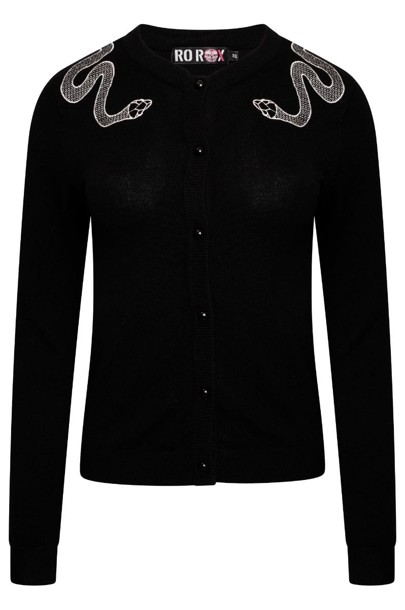 Ro RoxSnake Cardigan Gothic Serpent Embroidery Knitted Long Sleeve
