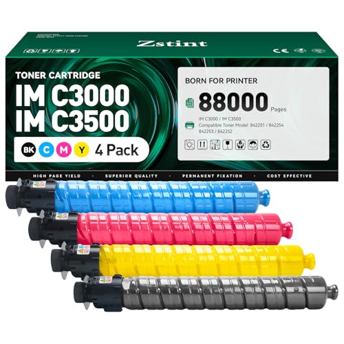 IM C3000 IM C3500 Toner Cartridge Set 4-Pack High Capacity Replacement for Ricoh 842251 842254 842253 842252 Toner Compatible with Ricoh IM C3000 IM C3500 Laser Printer Ink Black Cyan Magenta Yellow
