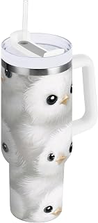 Kigai Fluffy Chicks 40 oz Tumbler with Handle, Insulated Water Bottle with Straw and 2 in 1 Lid, Stainless Steel Cup Travel Coffee Mug for Sports/Office/Gym/Camp
