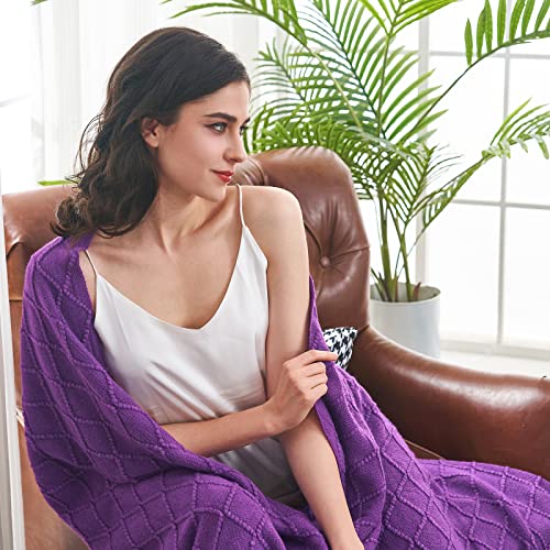 inhand Valentine's Day Gifts Throw Blanket Purple for Couch, Soft Living Room Home Decor Twin Size Knitted Blanket, Outdoor Lightweight Breathable Summer Blanket, Farmhouse Woven Decorative, 60"x80" - Cosy Home Interiors inhand Valentine's Day Gifts Throw Blanket Purple for Couch, Soft Living Room Home Decor Twin Size Knitted Blanket, Outdoor Lightweight Breathable Summer Blanket, Farmhouse Woven Decorative, 60"x80" - Image 2