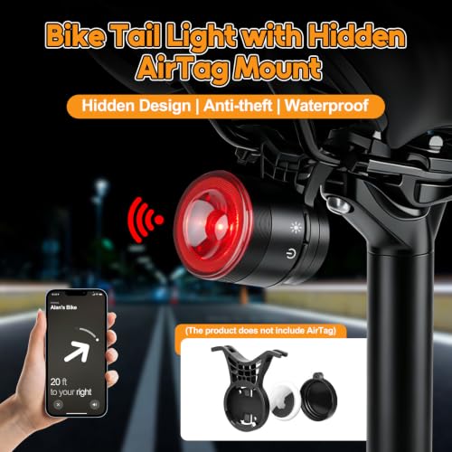 Image of NineLeaf Auto Brake Sensing Rear Bike Tail Light with Hidden AirTag Mount