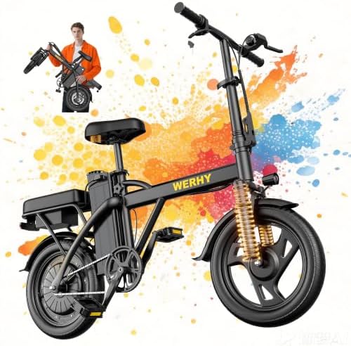 WERHY Electric Bike for Adults, 500W Electric Foldable Bike, 20/30 Miles 20MPH E-Bike with 48V Removable Battery, 14