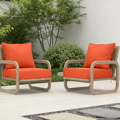 Image of 22x24 Outdoor Chair Cushions Set of 4, Waterproof Deep Seat Cushions for Patio Furniture with Removable Cover, Fade Resistant 4'' Outdoor Seat Cushion w /Ties&Handle for Sofa Loveseat, Orange