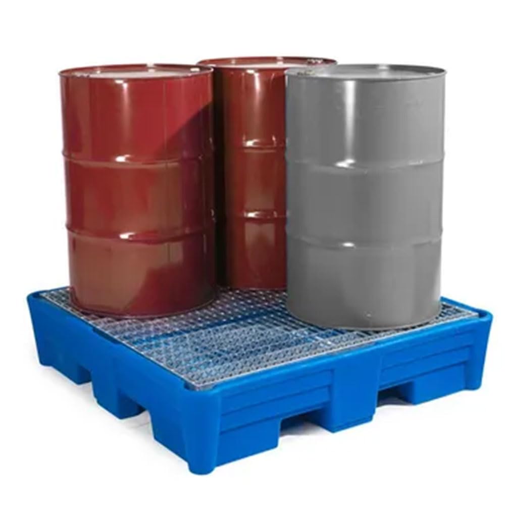 DENIOS Poly Pallet, 4 Drum Spill Containment, Galvanized Grating, for