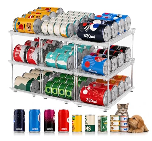GlamChi Dosen Organizer für Speisekammer & Kühlschrank 3 Etagen verstellbar & stapelbar Konserven Regal für Cola Dosen Katzenfutter Hundefutter & Vorratsdosen platzsparender Dosenspender