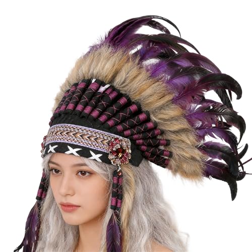 Coiffe indienne à plumes pour déguisement de carnaval et fête cosplay