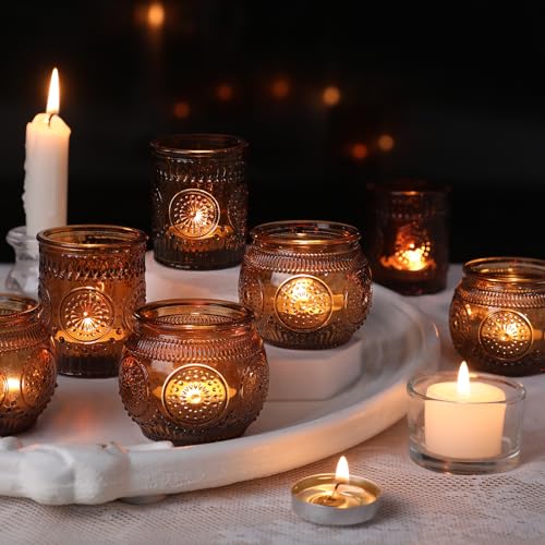 DARJEN 24Pcs Amber Votive Candle Holders - Vintage Glass Candle Holder, Candle Holders Bulk for Wedding & Home Decoration, Tea Lights Candle Holders for Festival Party Gift by DARJEN - Image 8