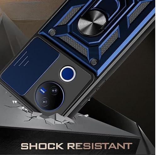 Image of SPAZY CASE vivo V50 5G Back Cover | Heavy Duty Hybrid Case with 360 Degree Rotating Finger Ring Holder + Slider Shutter Camera Protection Case for vivo V50 5G - Blue