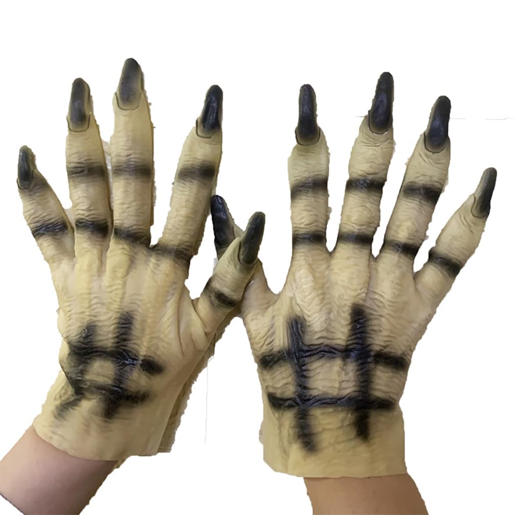 SJTJSPX Halloween Gloves Theme Party Carnival Cosplay Devil Witch Hands Zombie Wolf Terrifying Accessories Monster Animals Claw Day Of Death Gloves For Unisex Adults