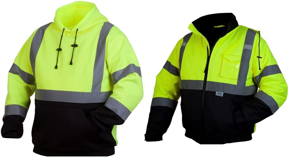 Pyramex Hi Vis Lime Safety Pullover Sweatshirt with Bomber Jacket Bundle