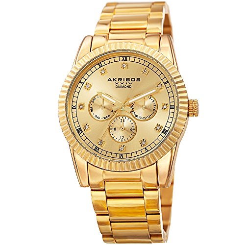 Akribos XXIV Designer Men's Watch - Multifunction Stainless Steel Mesh Wrist Watch with Date, Day and 24 Hours Chronograph 3 Child Dials - AK958