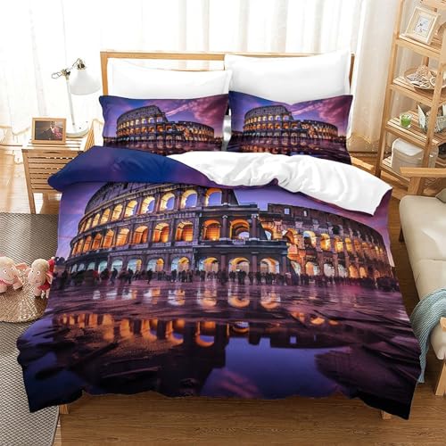 Housse de couette imprimé 3D Colisée en microfibre douce parure de lit 3 pièces King