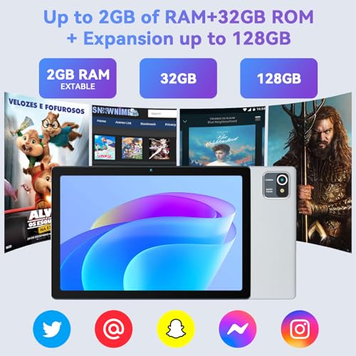 Wqplo 10-Zoll-Tablet Android 12 Tablets 2 GB RAM 32 GB ROM Quad-Core 5000 mAh, 1280 x 800 HD-Touchscreen, 2 MP + 5 MP Tablet-PC (Silber) – Bild 5