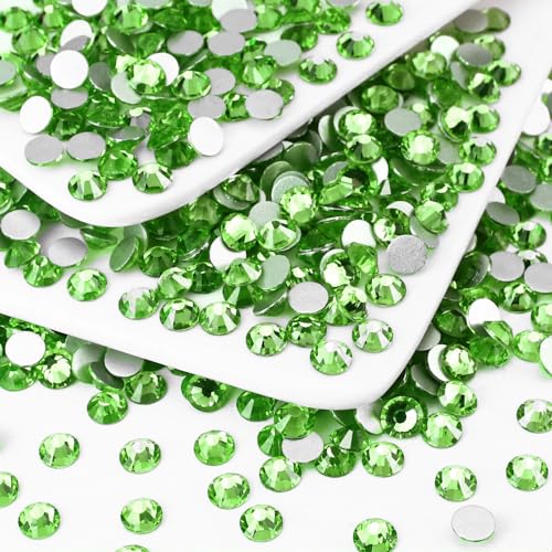 Image of 288PCS SS34 Crystal Glass Flatback Rhinestones, Round Flat Back Crystal Gems for Nail Art and Craft Clothes, Glue Fix Diamond Stones Light Green (7.1-7.3mm)